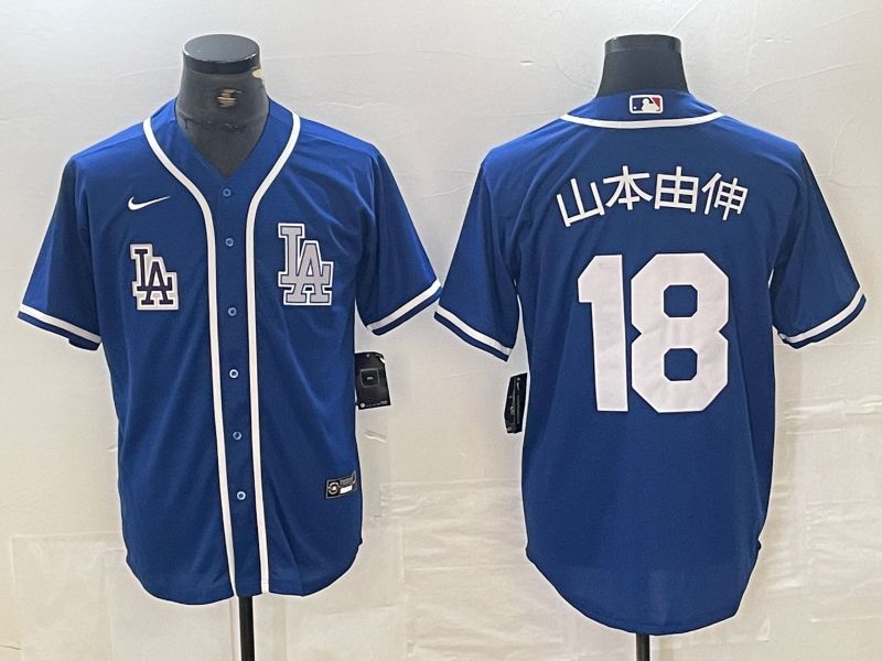Men Los Angeles Dodgers 18 Yamamoto Blue Second generation joint name Nike 2024 MLB Jersey style 4